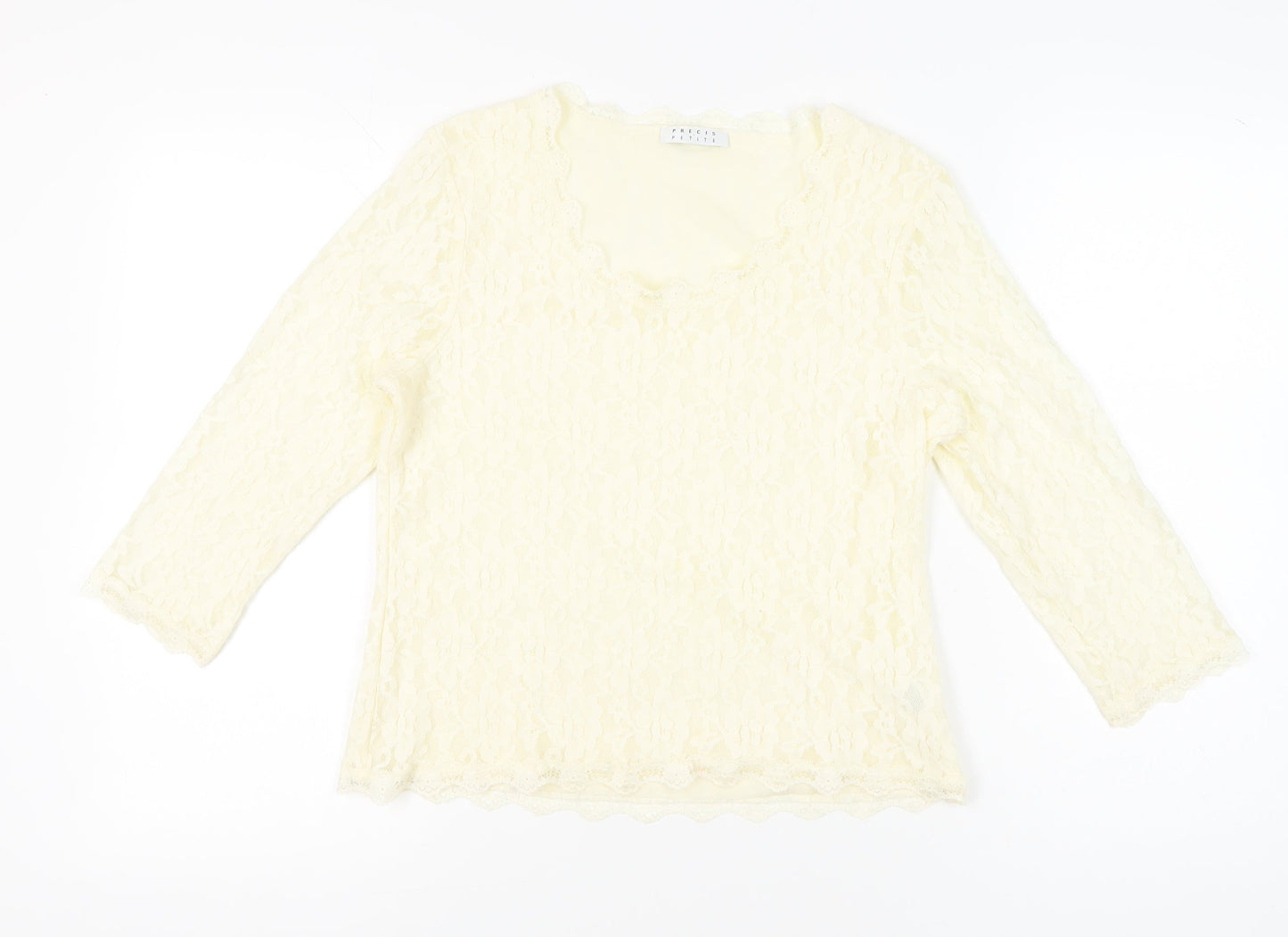 Precis Petite Women Ivory Lace Tunic Blouse M 3/4 Sleeve Scoop Neck