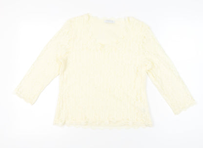 Precis Petite Women Ivory Lace Tunic Blouse M 3/4 Sleeve Scoop Neck