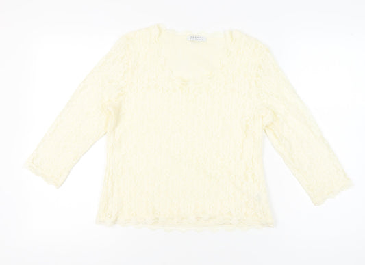 Precis Petite Women Ivory Lace Tunic Blouse M 3/4 Sleeve Scoop Neck