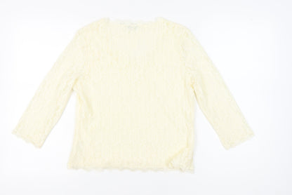 Precis Petite Women Ivory Lace Tunic Blouse M 3/4 Sleeve Scoop Neck