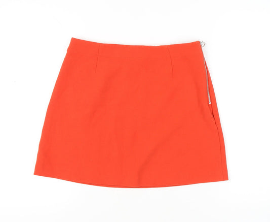 Monki Women’s Red Size 14 Short Pencil Skirt Zip Stretch