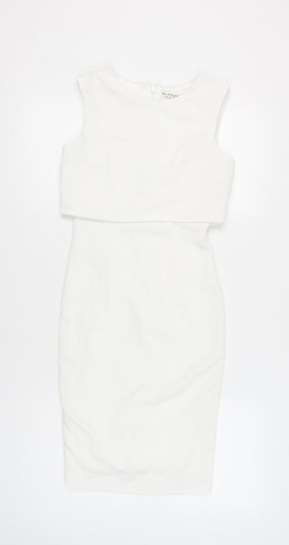 Miss Selfridge Women White UK 6 Sheath Knee Length Dress Cocktail