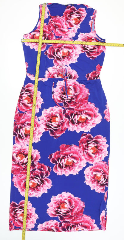 Marks and Spencer Women’s Blue Floral Scoop Neck Sheath Dress Size 14