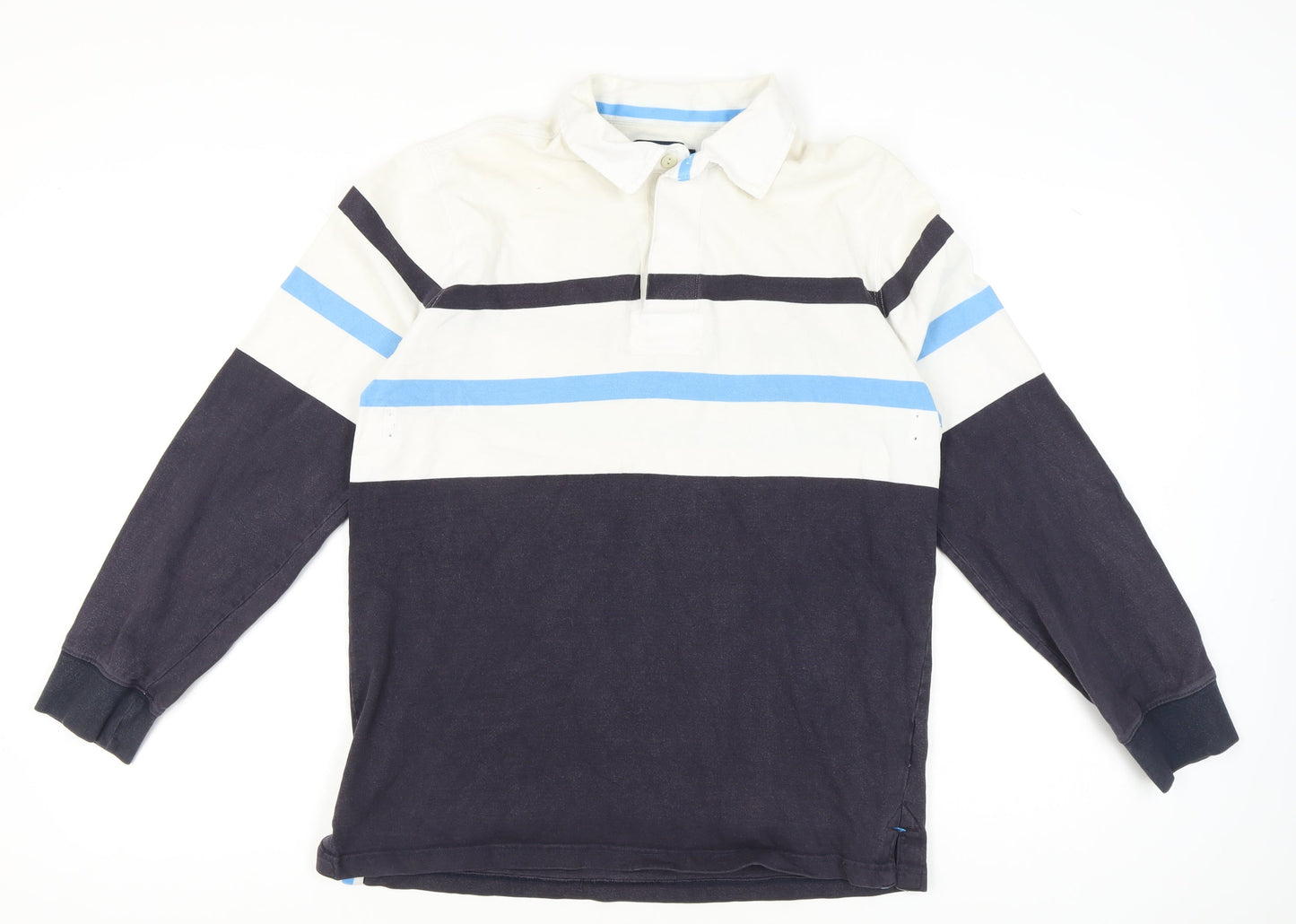 Howick Men's Blue Striped Long Sleeve Polo Shirt Size L