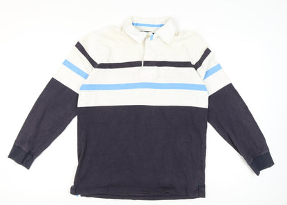 Howick Men's Blue Striped Long Sleeve Polo Shirt Size L