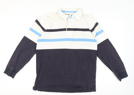 Howick Men's Blue Striped Long Sleeve Polo Shirt Size L