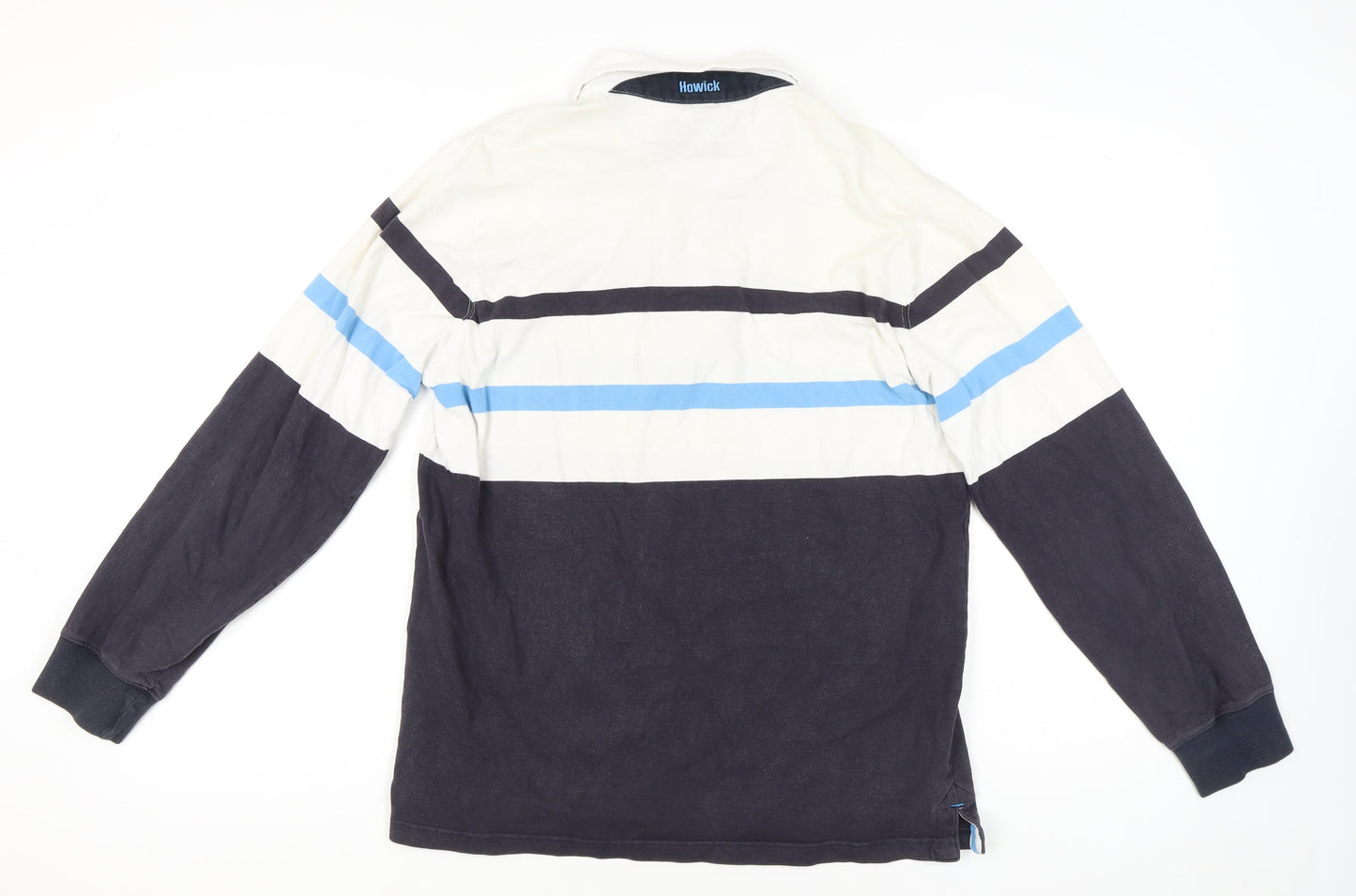 Howick Men's Blue Striped Long Sleeve Polo Shirt Size L