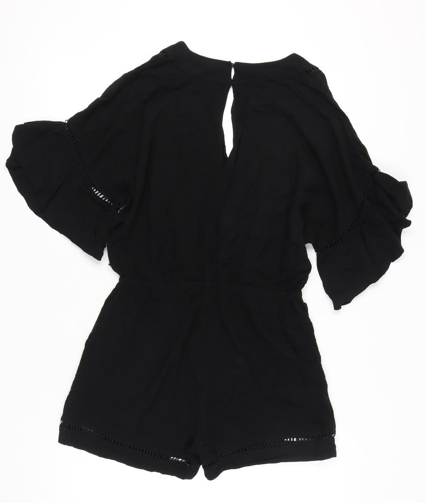 H&M Womens Black Viscose 3/4 Flared Sleeve Playsuit Size 10