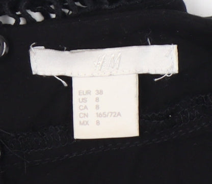 H&M Womens Black Viscose 3/4 Flared Sleeve Playsuit Size 10