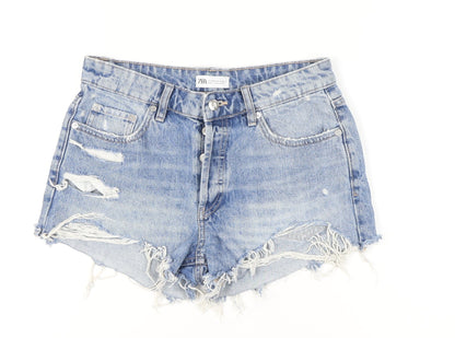 Zara Women Blue Denim Cut-Off High Rise Shorts Size 10