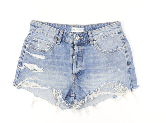 Zara Women Blue Denim Cut-Off High Rise Shorts Size 10