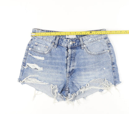 Zara Women Blue Denim Cut-Off High Rise Shorts Size 10