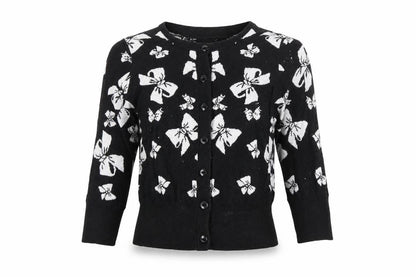 Front view of By Henry Holland women’s black cotton cardigan, size UK 8, crew neck