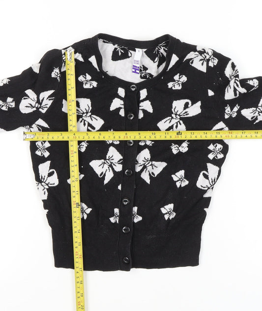 By Henry Holland Womens Black Cotton Cardigan Size 8 Crew Neck