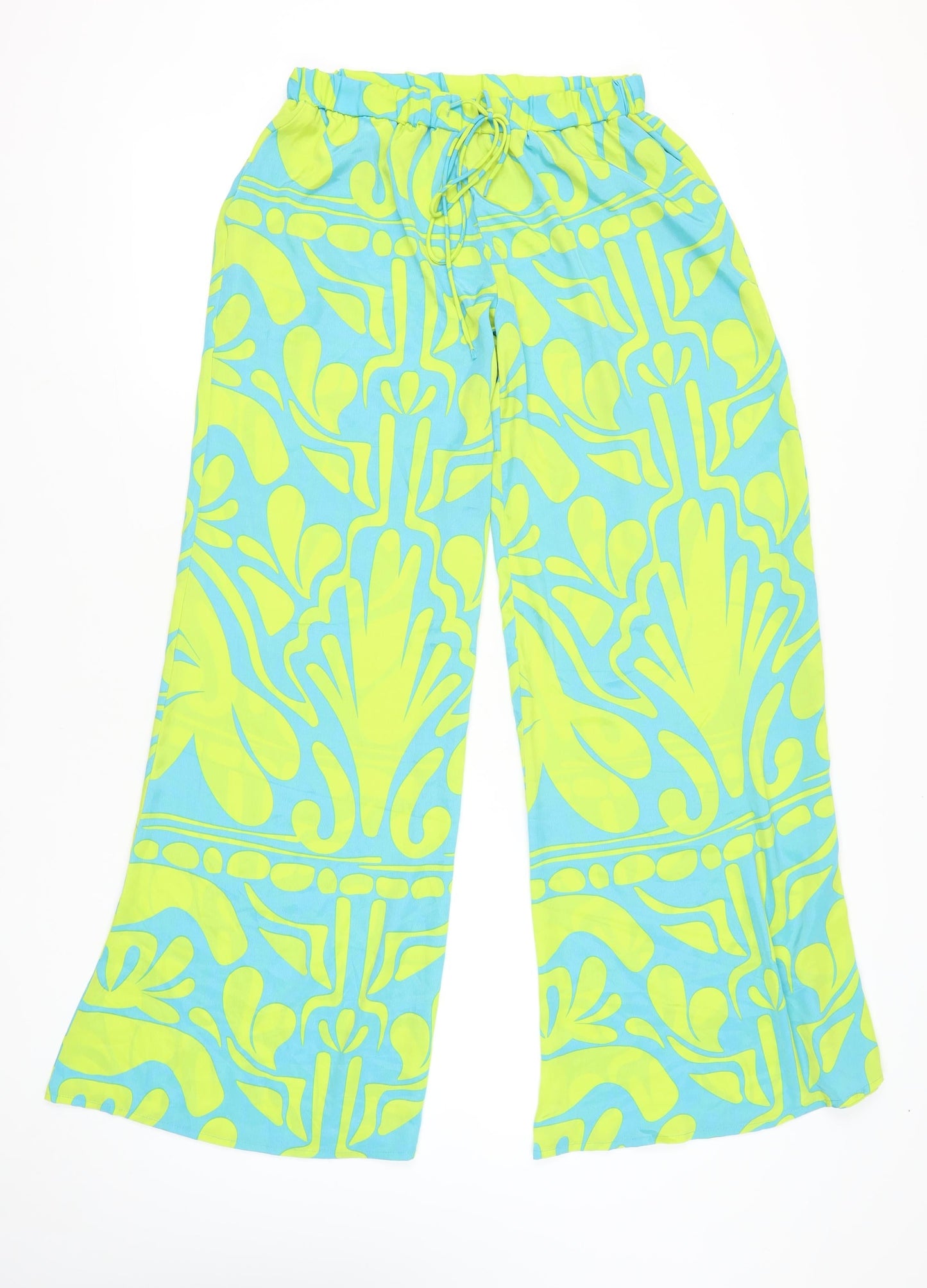 Womens UK Size 10 PRETTYLITTLETHING Relaxed Fit Wide-Leg Multicoloured Trousers