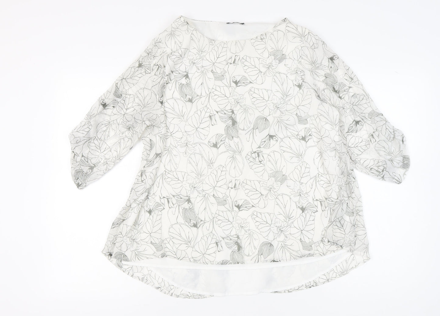 Viza Víz Womens White Floral Chiffon Tunic Blouse Size 14
