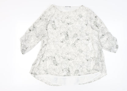 Viza Víz Womens White Floral Chiffon Tunic Blouse Size 14