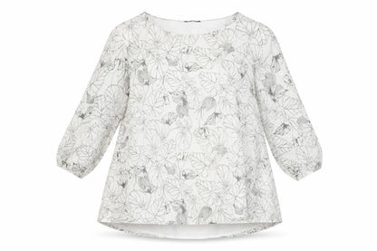 Viza Víz Womens White Floral Chiffon Tunic Blouse Size 14