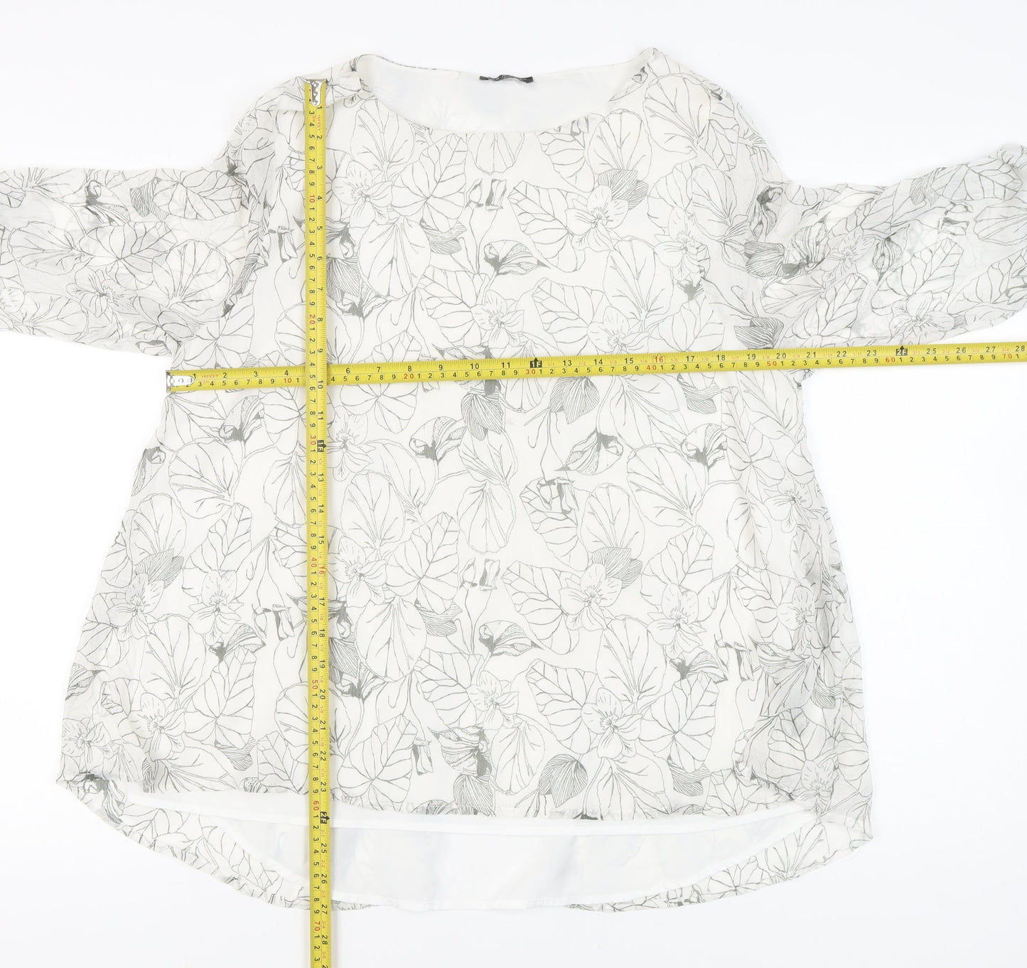 Viza Víz Womens White Floral Chiffon Tunic Blouse Size 14