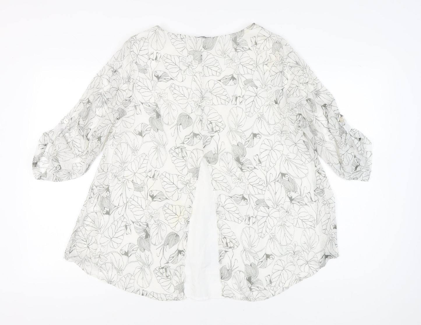 Viza Víz Womens White Floral Chiffon Tunic Blouse Size 14