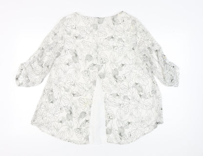 Viza Víz Womens White Floral Chiffon Tunic Blouse Size 14