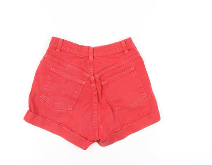 American Apparel Womens Red Denim High Waist Cuffed Shorts Size 6