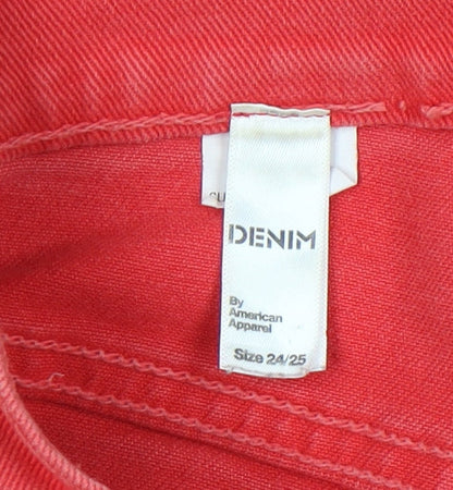 American Apparel Womens Red Denim High Waist Cuffed Shorts Size 6