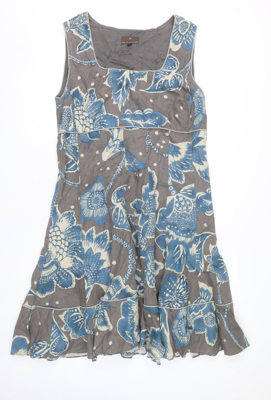 Fenn Wright Manson Women's Grey Blue Floral A-Line Linen Dress Size 18