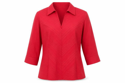 Debenhams Women Red Blouse Size 12 Collared 3/4 Sleeve Workwear