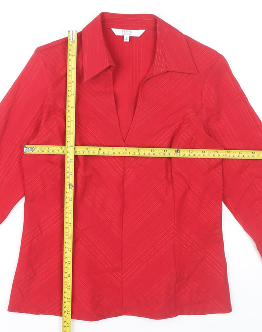 Debenhams Women Red Blouse Size 12 Collared 3/4 Sleeve Workwear
