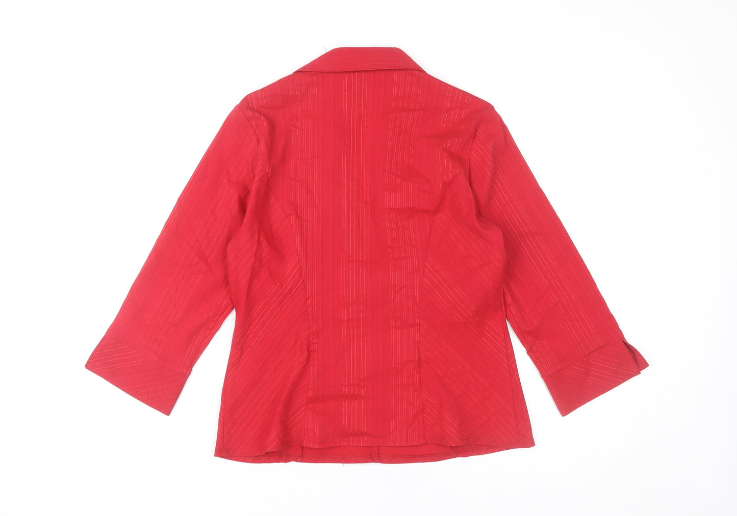 Debenhams Women Red Blouse Size 12 Collared 3/4 Sleeve Workwear