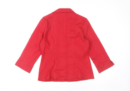 Debenhams Women Red Blouse Size 12 Collared 3/4 Sleeve Workwear