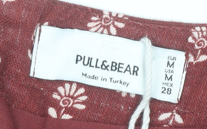 Pull&Bear Women Red Wrap Floral Short Skirt Size 12 Boho Viscose Blend