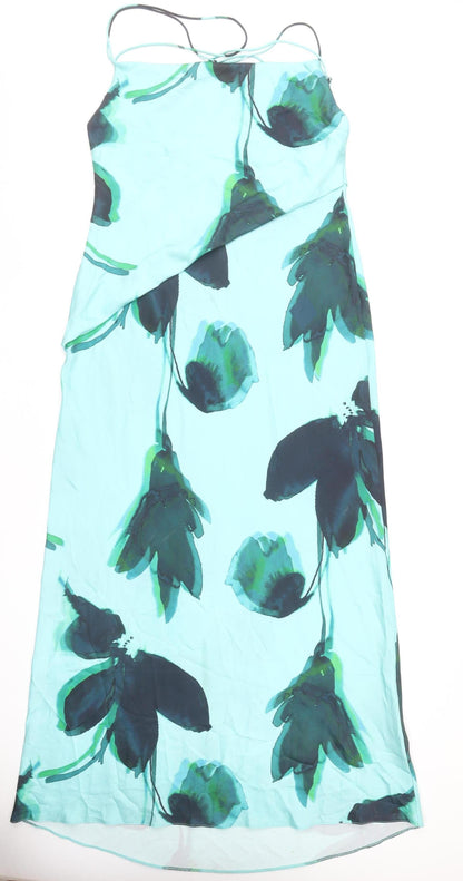 ASOS Women’s Blue Green Floral Slip Maxi Dress Size 14