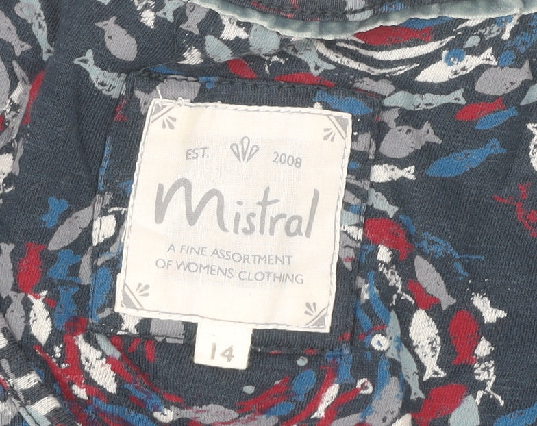 Mistral Women’s Blue Floral A-Line Knee Length Dress Size 14