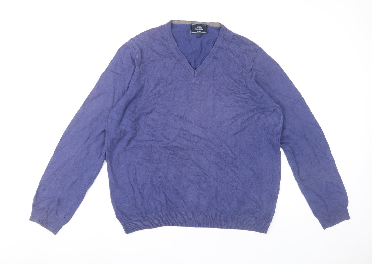 John Lewis Men’s Blue Cotton Cashmere V-Neck Jumper L