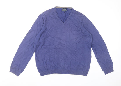 John Lewis Men’s Blue Cotton Cashmere V-Neck Jumper L