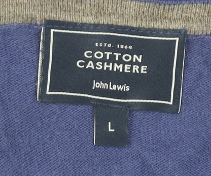 John Lewis Men’s Blue Cotton Cashmere V-Neck Jumper L