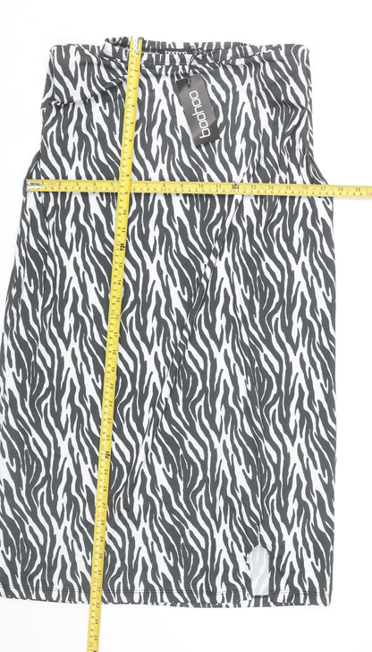 Boohoo Women’s Black Zebra Print Bodycon Mini Dress Size 8