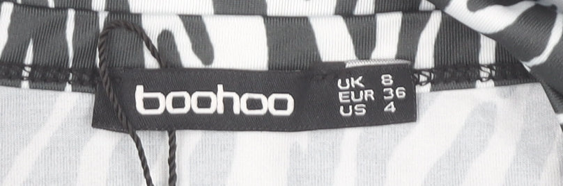 Boohoo Women’s Black Zebra Print Bodycon Mini Dress Size 8