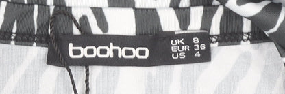 Boohoo Women’s Black Zebra Print Bodycon Mini Dress Size 8