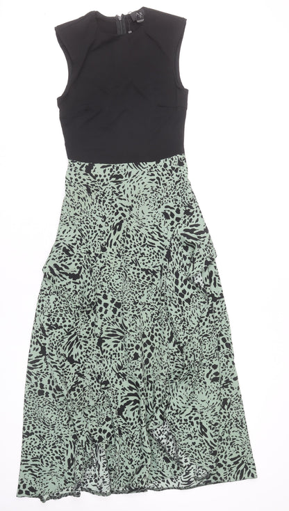 AX Paris Womens Green Black Animal Print Midi Fit & Flare Dress Size 8