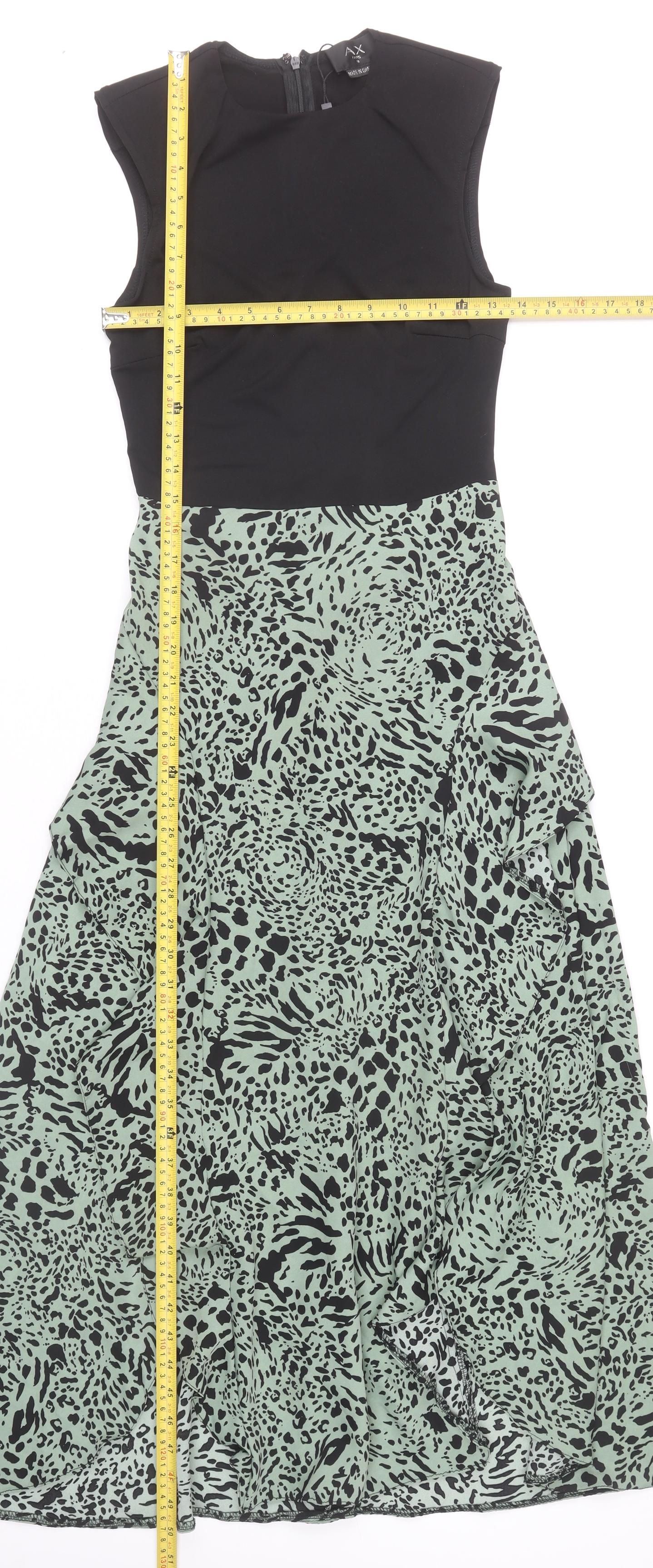 AX Paris Womens Green Black Animal Print Midi Fit & Flare Dress Size 8