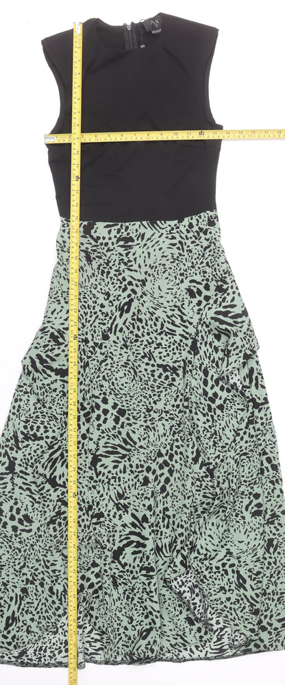 AX Paris Womens Green Black Animal Print Midi Fit & Flare Dress Size 8