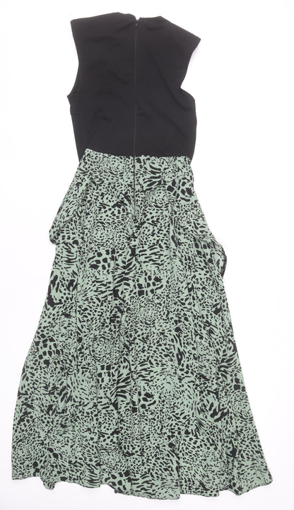 AX Paris Womens Green Black Animal Print Midi Fit & Flare Dress Size 8