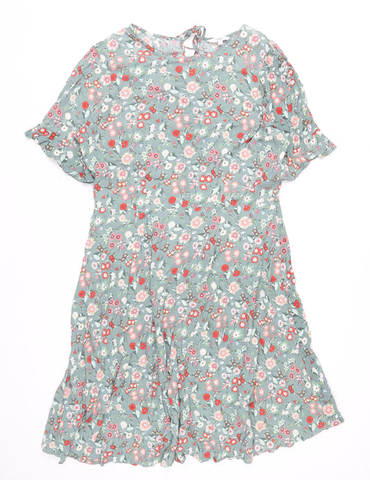 Next Women’s Green Floral A-Line Knee Length Dress Size 12 Tall