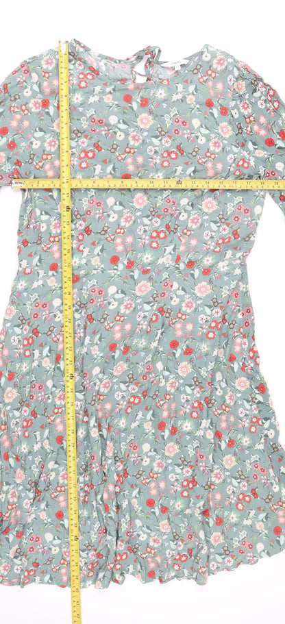 Next Women’s Green Floral A-Line Knee Length Dress Size 12 Tall