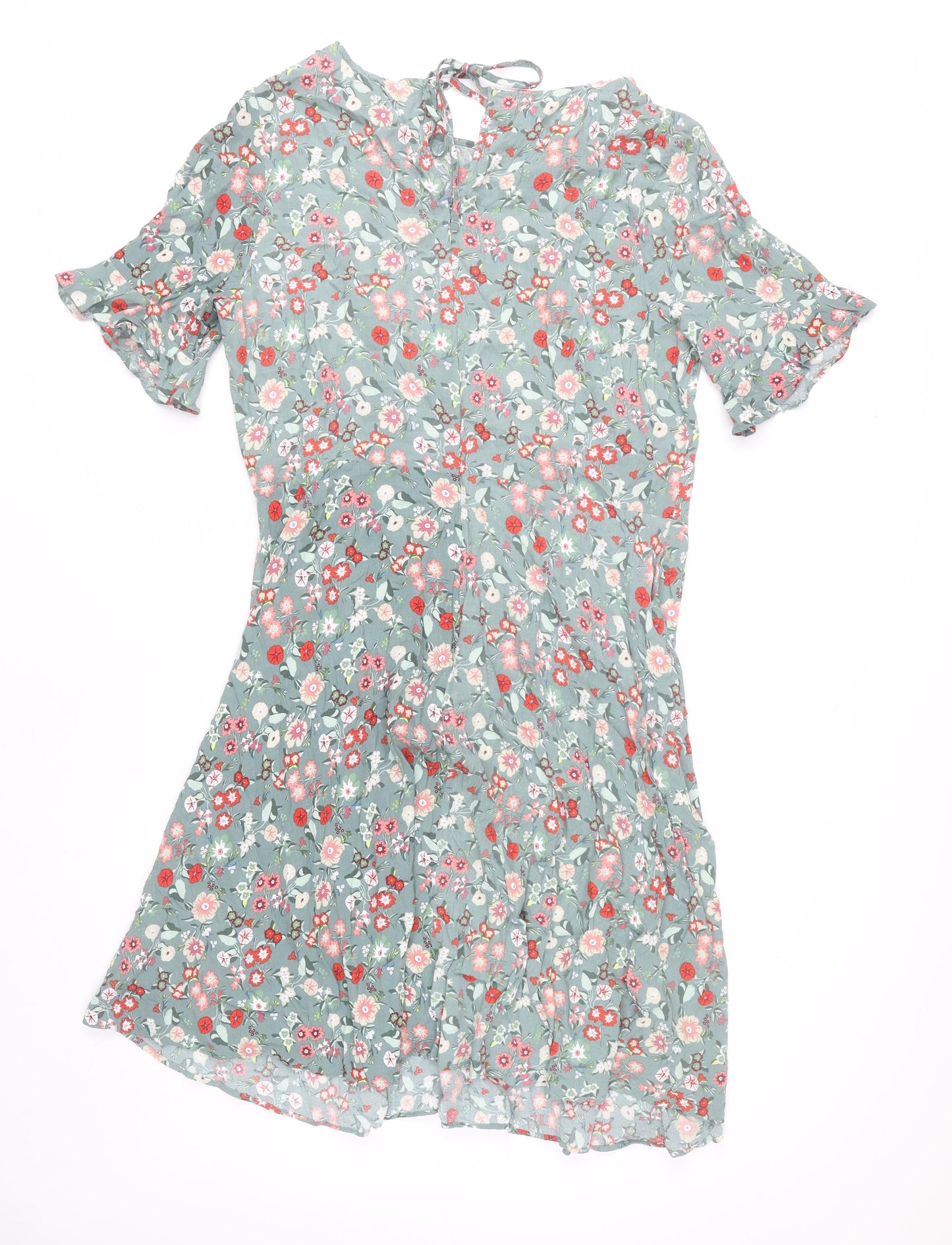 Next Women’s Green Floral A-Line Knee Length Dress Size 12 Tall