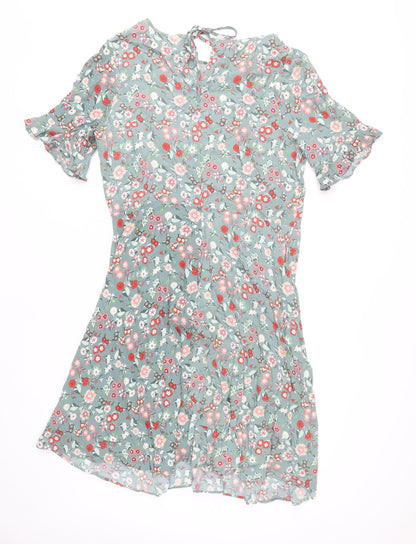 Next Women’s Green Floral A-Line Knee Length Dress Size 12 Tall