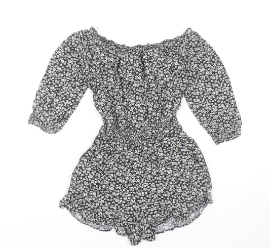 Hollister Women’s Black Floral Off Shoulder Playsuit Size S